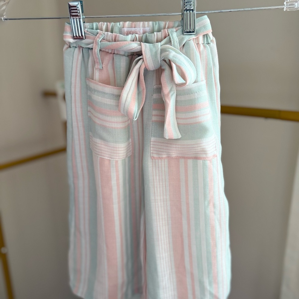 Kensie Girl Striped Pastel Pants with Bow Tie Waist/Front Pockets-4T